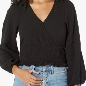 Madewell Lightspun Julianne Smocked Waist Black Top Size Medium